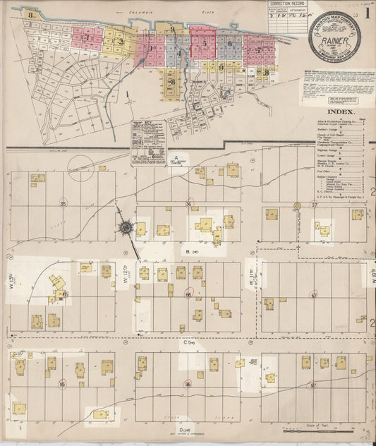 Sanborn Fire Insurance Map from Rainier, Columbia County, Oregon (1931), Sheet #0001 - Historic Sanborn Fire Insurance Map Print, vintage old map wall art, antique decor, genealogy gift, Oregon Oregon map
