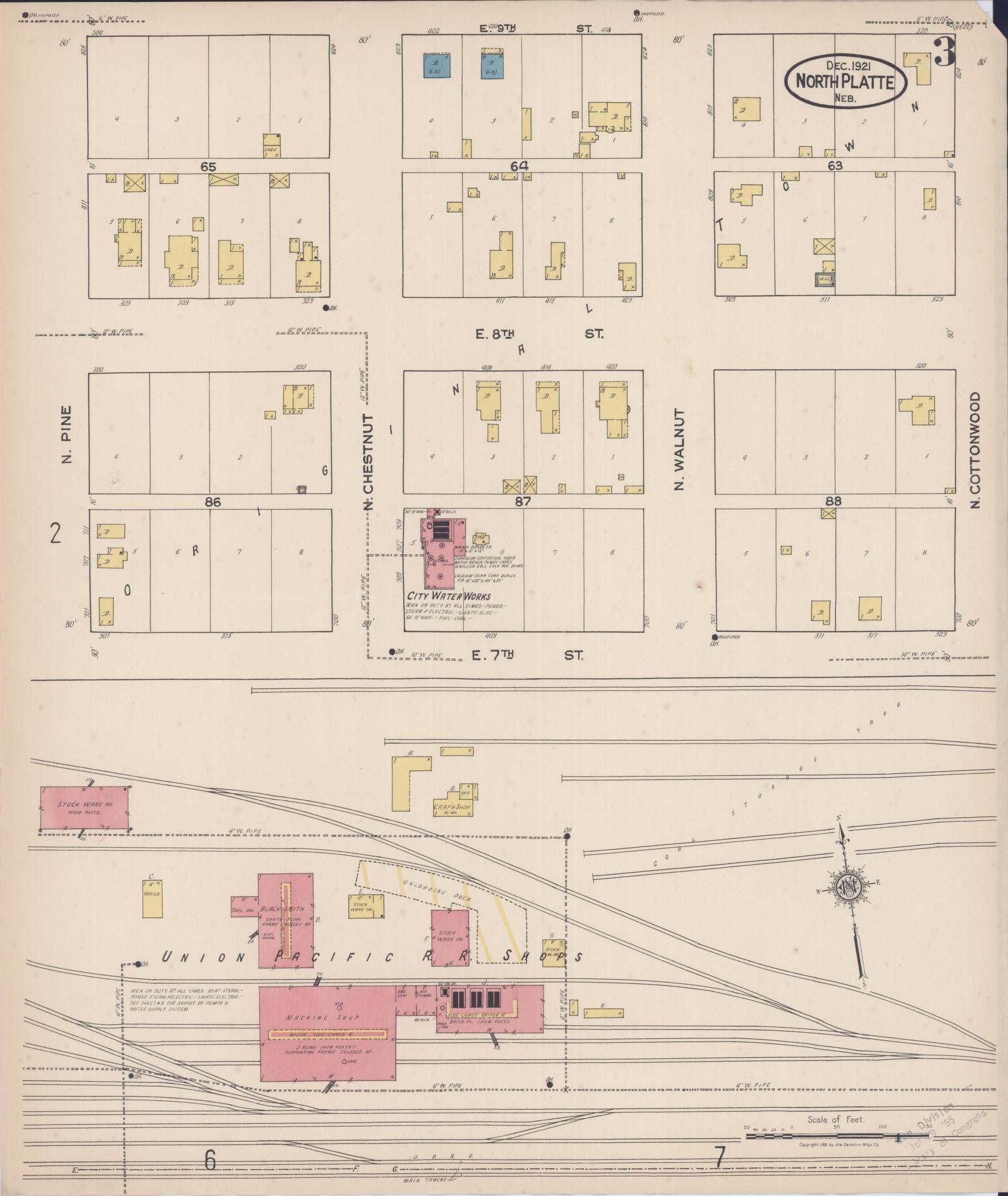 Sanborn Fire Insurance Map from North Platte, Lincoln County, Nebraska (1921), Sheet #0003 - Historic Sanborn Fire Insurance Map Print, vintage old map wall art, antique decor, genealogy gift, Nebraska Nebraska map