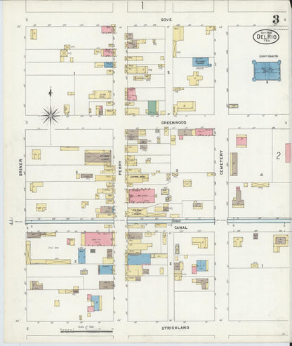 Sanborn Fire Insurance Map from Del Rio, Val Verde County, Texas (1905), Sheet #0003 - Complete Map Set gallery image, historic Sanborn map, vintage wall art, Texas Texas