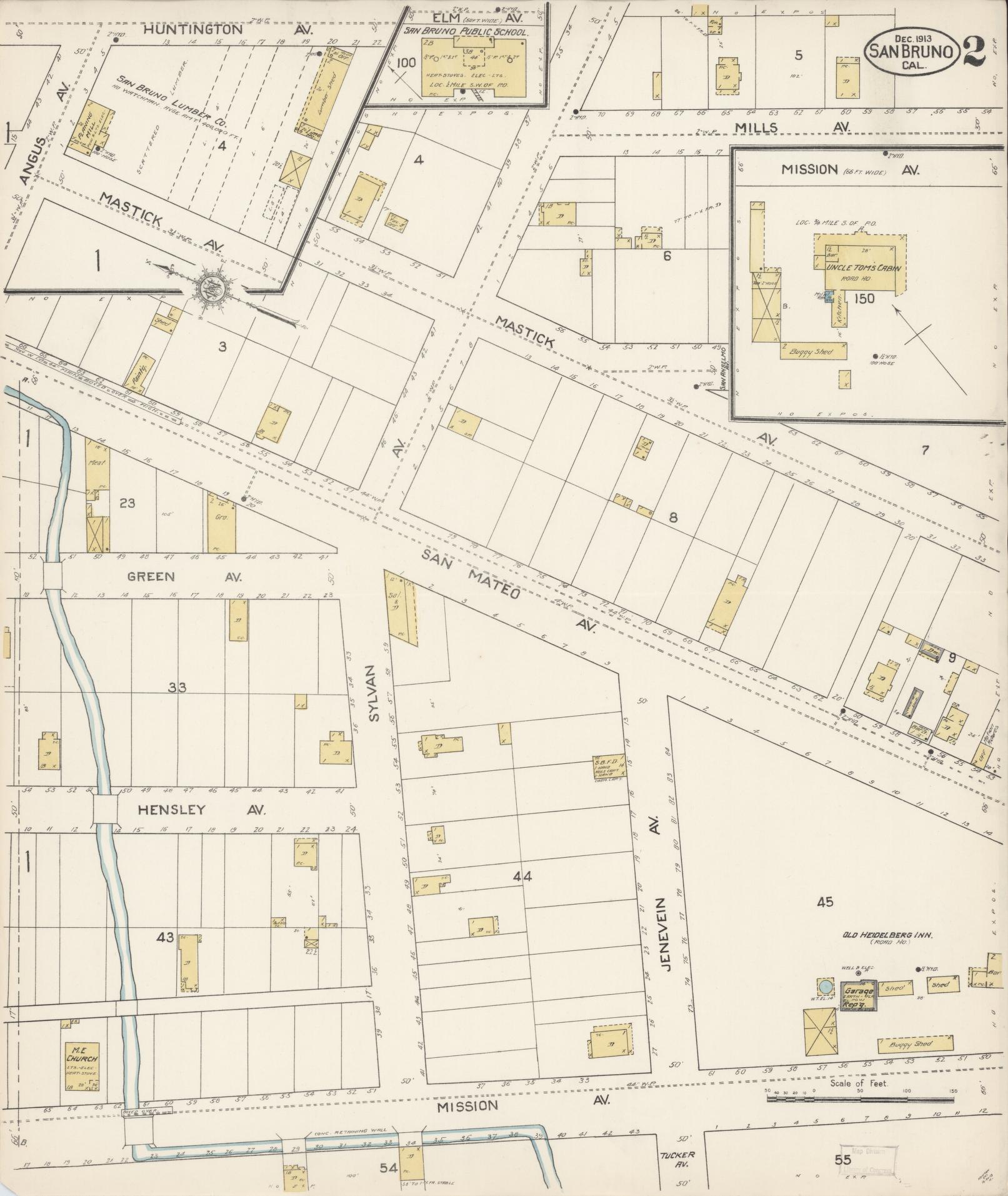 Sanborn Fire Insurance Map from San Bruno, San Mateo County, California (1913), Sheet #0002 - Complete Map Set gallery image, historic Sanborn map, vintage wall art, California California