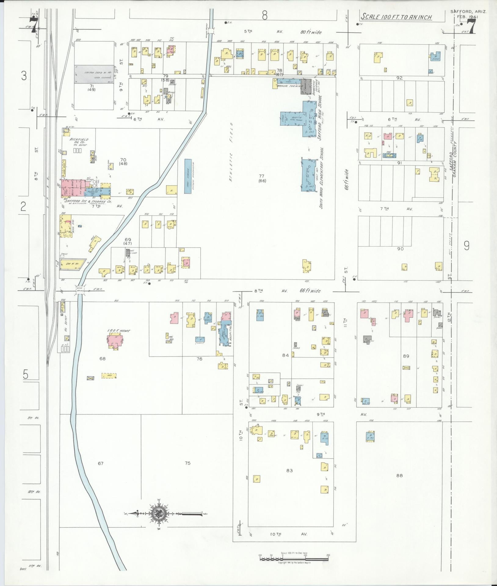 Sanborn Fire Insurance Map from Safford, Graham County, Arizona (1941), Sheet #0007 - Complete Map Set gallery image, historic Sanborn map, vintage wall art, Arizona Arizona