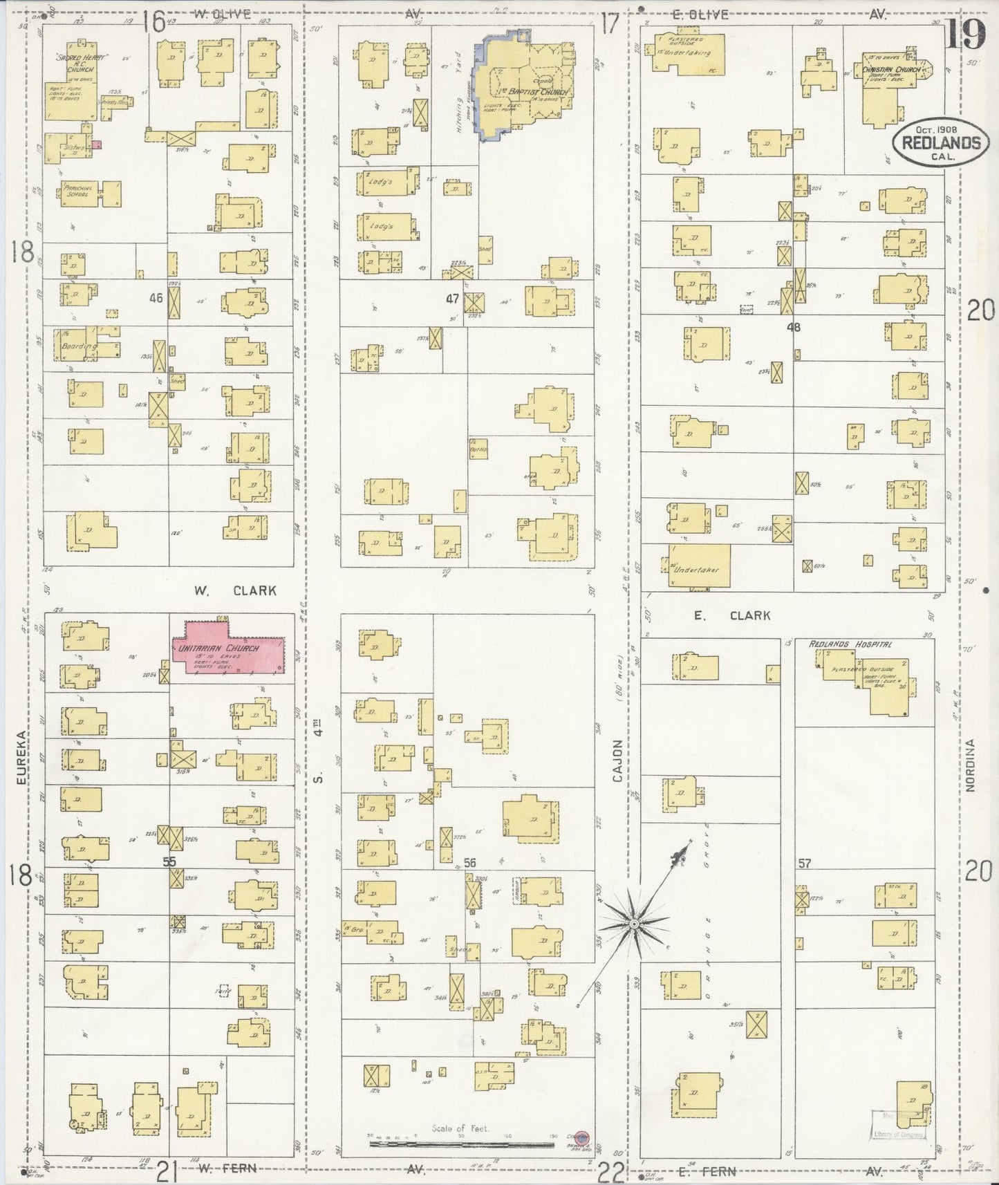 Sanborn Fire Insurance Map from Redlands, San Bernardino County, California (1908), Sheet #0019 - Complete Map Set gallery image, historic Sanborn map, vintage wall art, California California