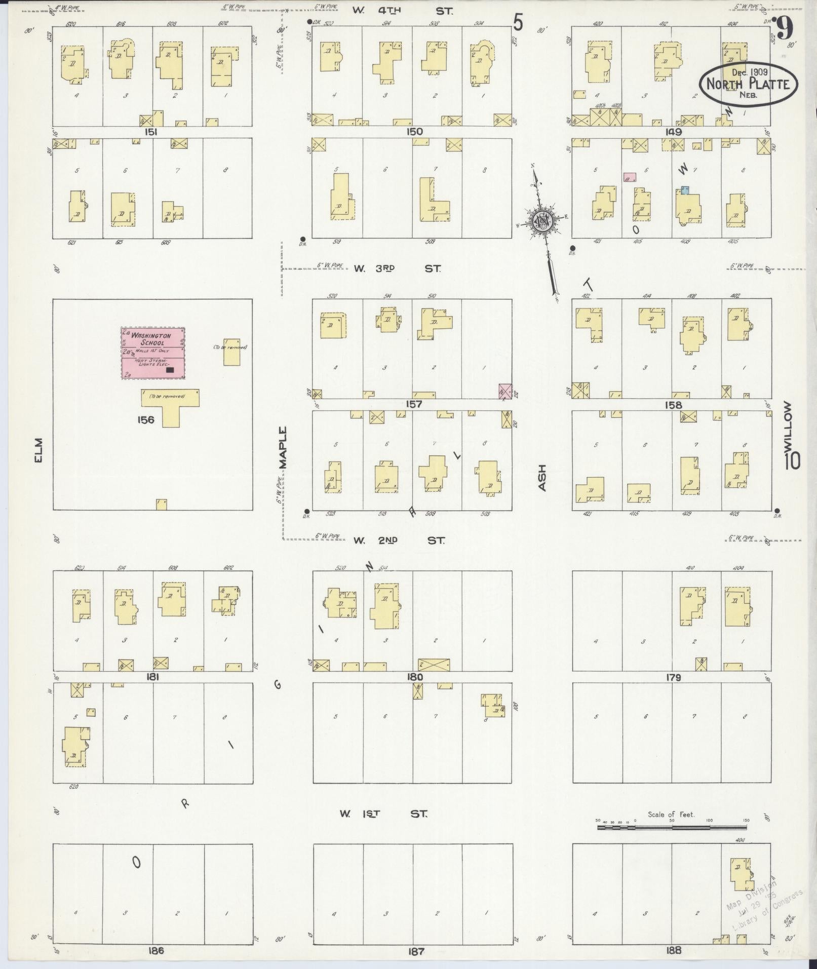 Sanborn Fire Insurance Map from North Platte, Lincoln County, Nebraska (1909), Sheet #0009 - Complete Map Set gallery image, historic Sanborn map, vintage wall art, Nebraska Nebraska