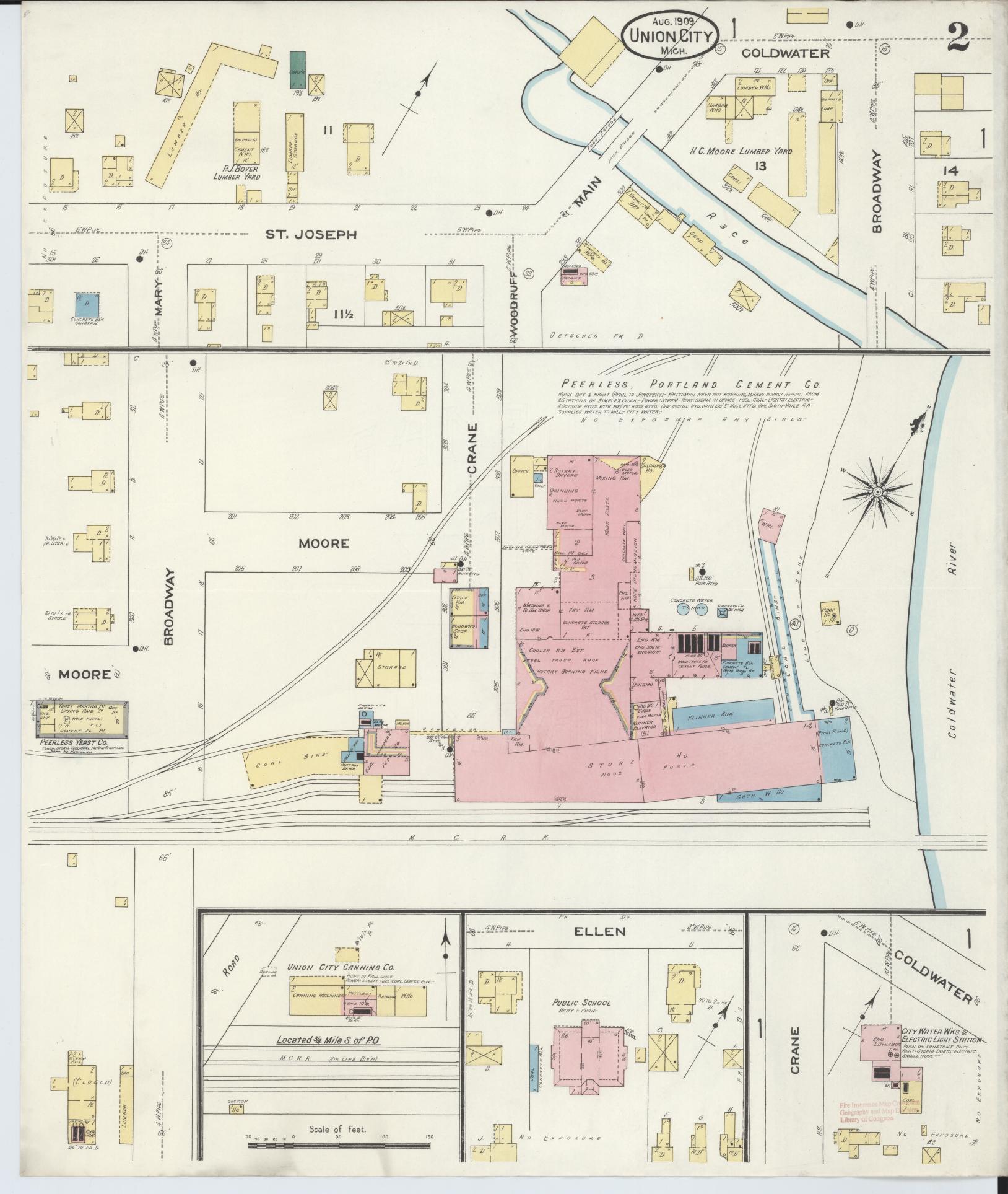 Sanborn Fire Insurance Map from Union City, Branch And Calhoun Counties, Michigan (1909), Sheet #0002 - Historic Sanborn Fire Insurance Map Print, vintage old map wall art, antique decor, genealogy gift, Michigan Michigan map