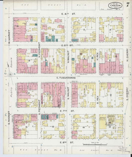 Sanborn Fire Insurance Map from Canton, Stark County, Ohio (1891), Sheet #0007 - Historic Sanborn Fire Insurance Map Print, vintage old map wall art, antique decor, genealogy gift, Ohio Ohio map