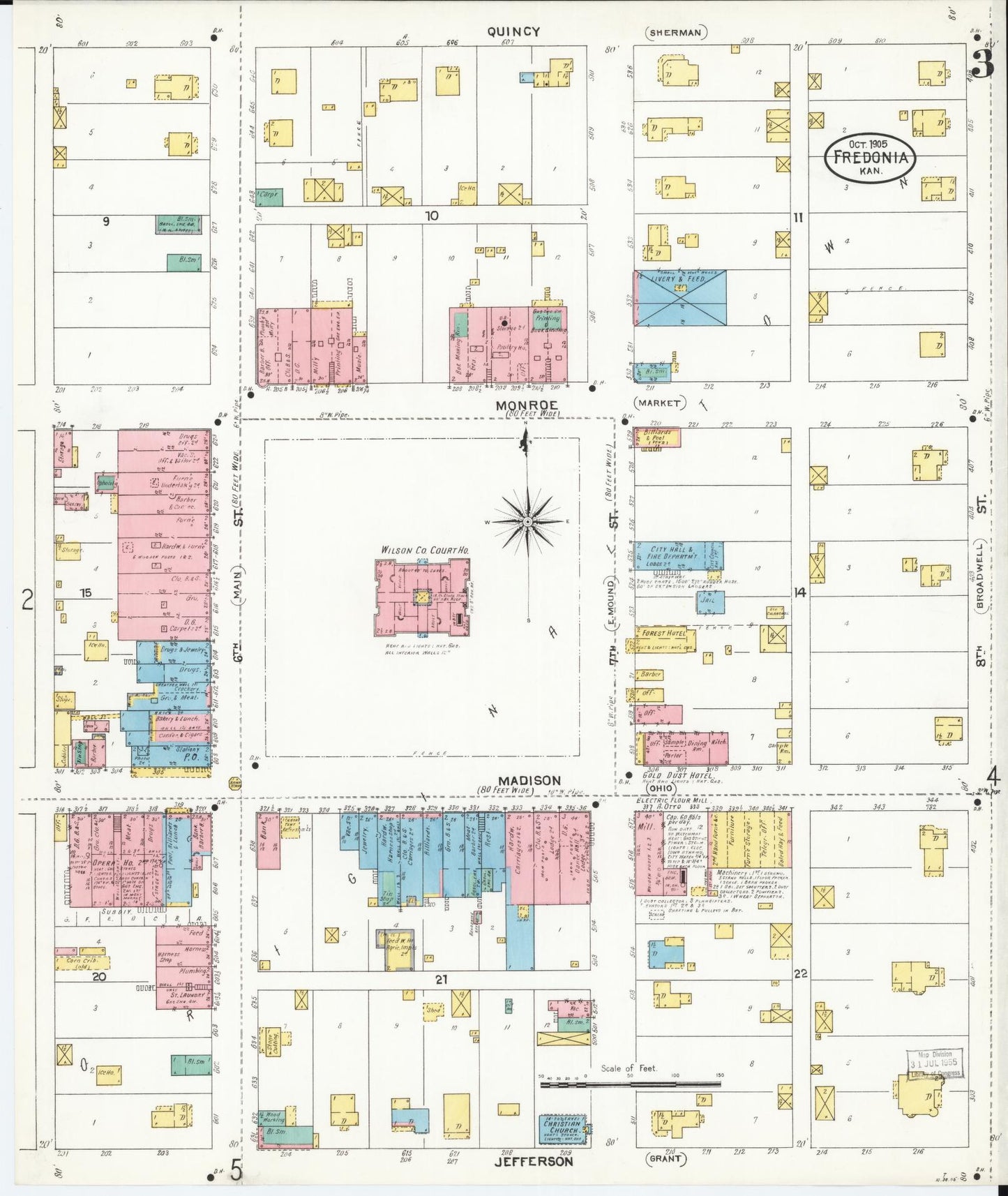 Sanborn Fire Insurance Map from Fredonia, Wilson County, Kansas (1905), Sheet #0003 - Complete Map Set gallery image, historic Sanborn map, vintage wall art, Kansas Kansas