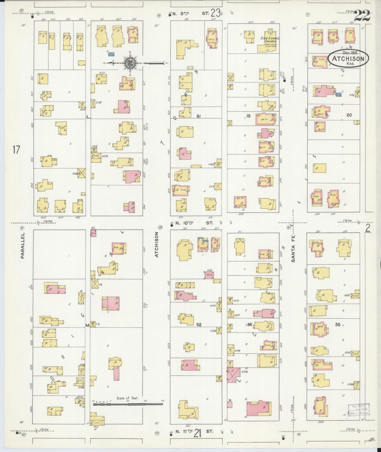 Sanborn Fire Insurance Map from Atchison, Atchison County, Kansas (1910), Sheet #0022 - Complete Map Set gallery image, historic Sanborn map, vintage wall art, Kansas Kansas