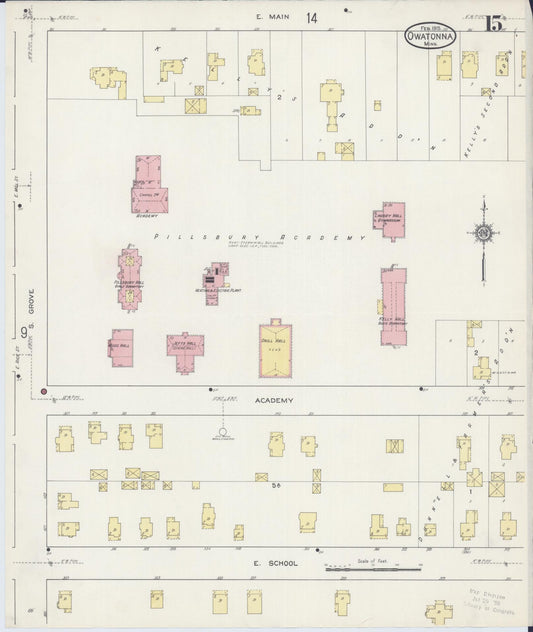 Sanborn Fire Insurance Map from Owatonna, Steele County, Minnesota (1915), Sheet #0015 - Historic Sanborn Fire Insurance Map Print, vintage old map wall art, antique decor, genealogy gift, Minnesota Minnesota map