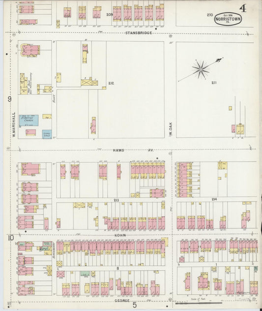 Sanborn Fire Insurance Map from Norristown, Montgomery County, Pennsylvania (1896), Sheet #0004 - Historic Sanborn Fire Insurance Map Print, vintage old map wall art, antique decor, genealogy gift, Pennsylvania Pennsylvania map