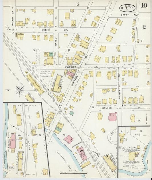 Sanborn Fire Insurance Map from Butler, Butler County, Pennsylvania (1896), Sheet #0010 - Historic Sanborn Fire Insurance Map Print, vintage old map wall art, antique decor, genealogy gift, Pennsylvania Pennsylvania map