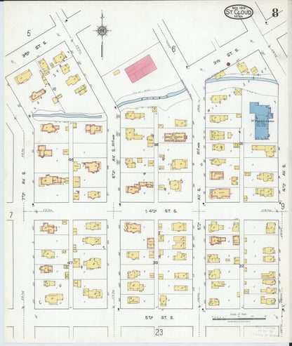 Sanborn Fire Insurance Map from Saint Cloud, Stearns, Benton, and Sherburne Counties, Minnesota (1919), Sheet #0008 - Historic Sanborn Fire Insurance Map Print, vintage old map wall art, antique decor, genealogy gift, Minnesota Minnesota map