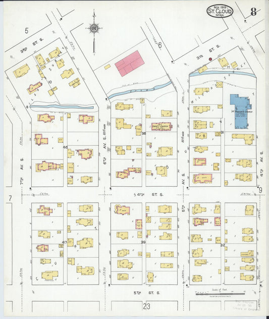 Sanborn Fire Insurance Map from Saint Cloud, Stearns, Benton, and Sherburne Counties, Minnesota (1919), Sheet #0008 - Historic Sanborn Fire Insurance Map Print, vintage old map wall art, antique decor, genealogy gift, Minnesota Minnesota map