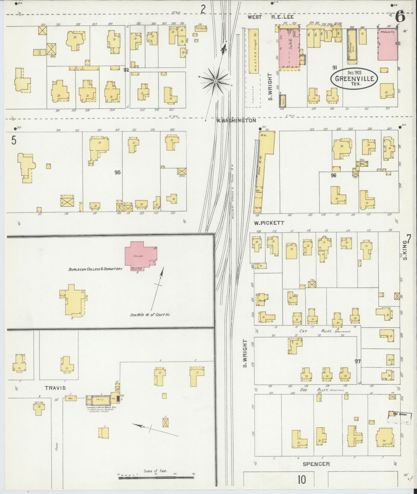 Sanborn Fire Insurance Map from Greenville, Hunt County, Texas (1903), Sheet #0006 - Historic Sanborn Fire Insurance Map Print, vintage old map wall art, antique decor, genealogy gift, Texas Texas map