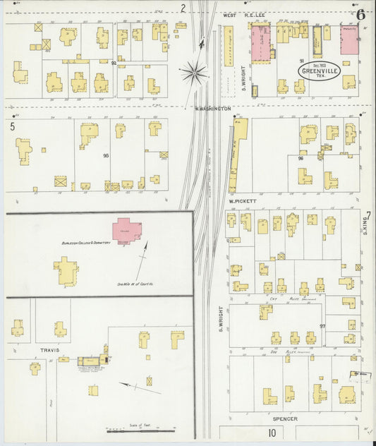 Sanborn Fire Insurance Map from Greenville, Hunt County, Texas (1903), Sheet #0006 - Historic Sanborn Fire Insurance Map Print, vintage old map wall art, antique decor, genealogy gift, Texas Texas map