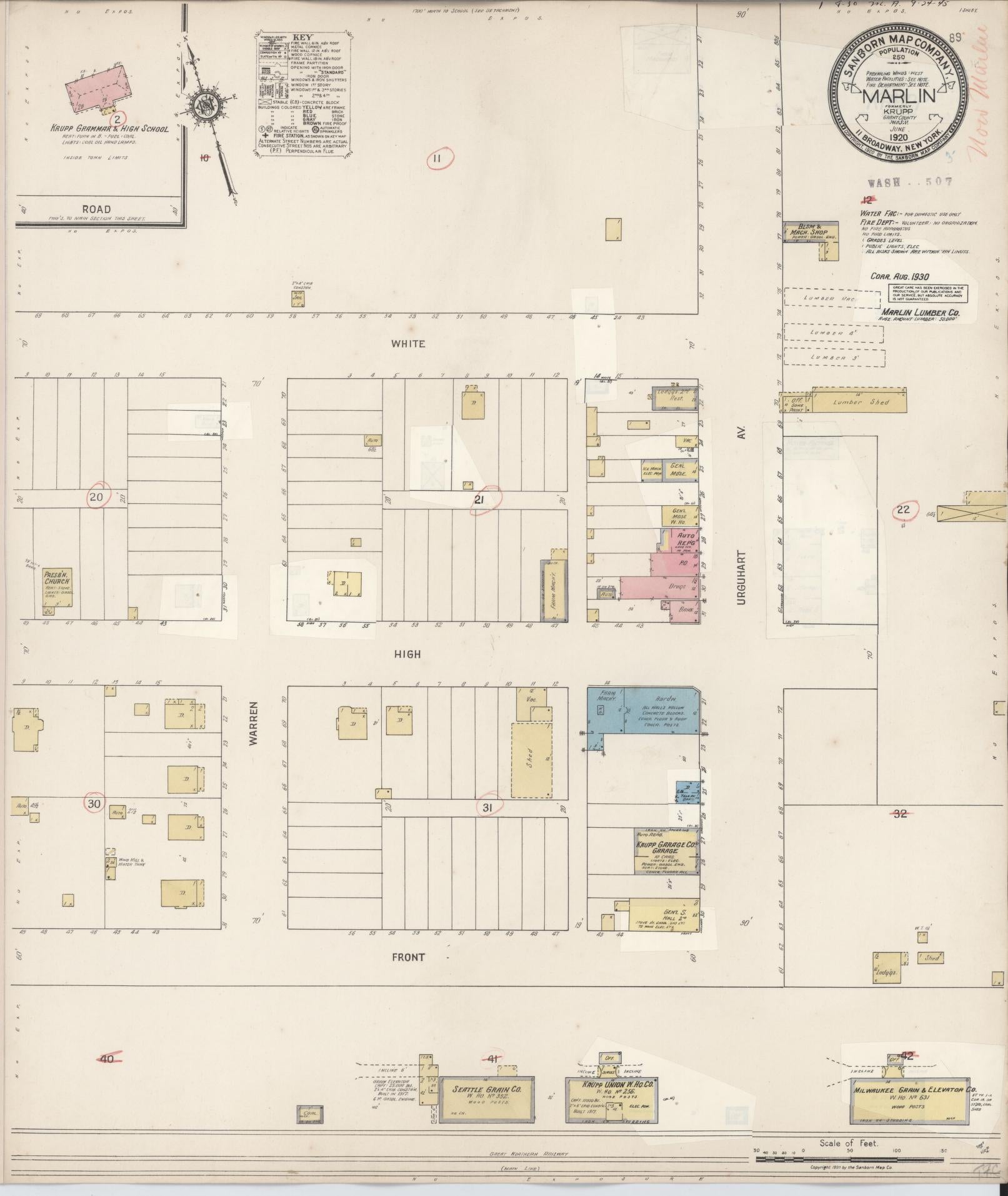 Sanborn Fire Insurance Map from Marlin, Grant County, Washington (1930), Sheet #0001 - Historic Sanborn Fire Insurance Map Print, vintage old map wall art, antique decor, genealogy gift, Washington Washington map
