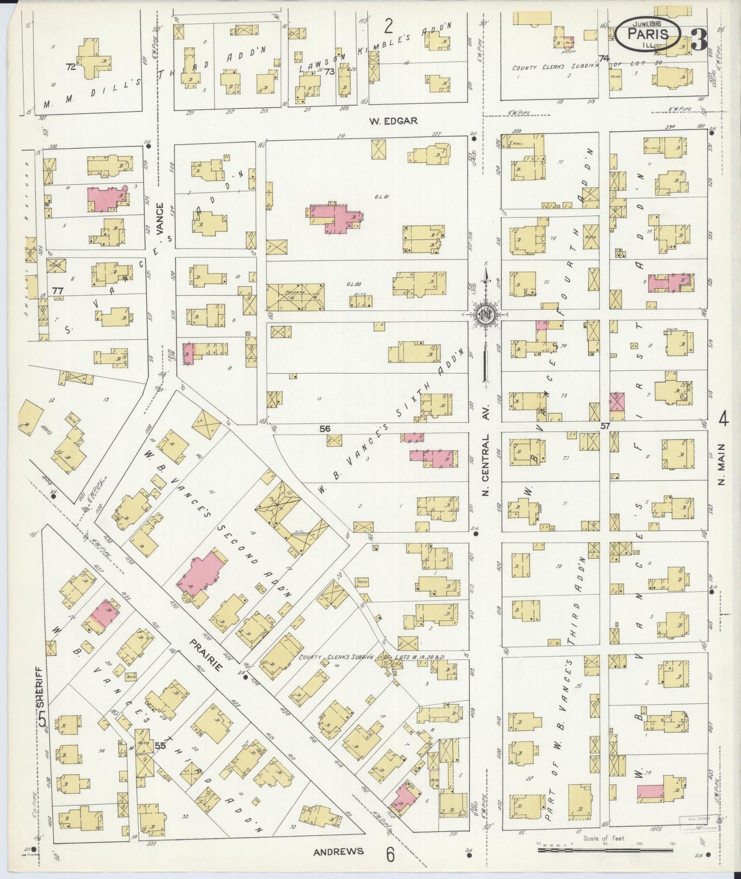Sanborn Fire Insurance Map from Paris, Edgar County, Illinois (1916), Sheet #0003 - Complete Map Set gallery image, historic Sanborn map, vintage wall art, Illinois Illinois