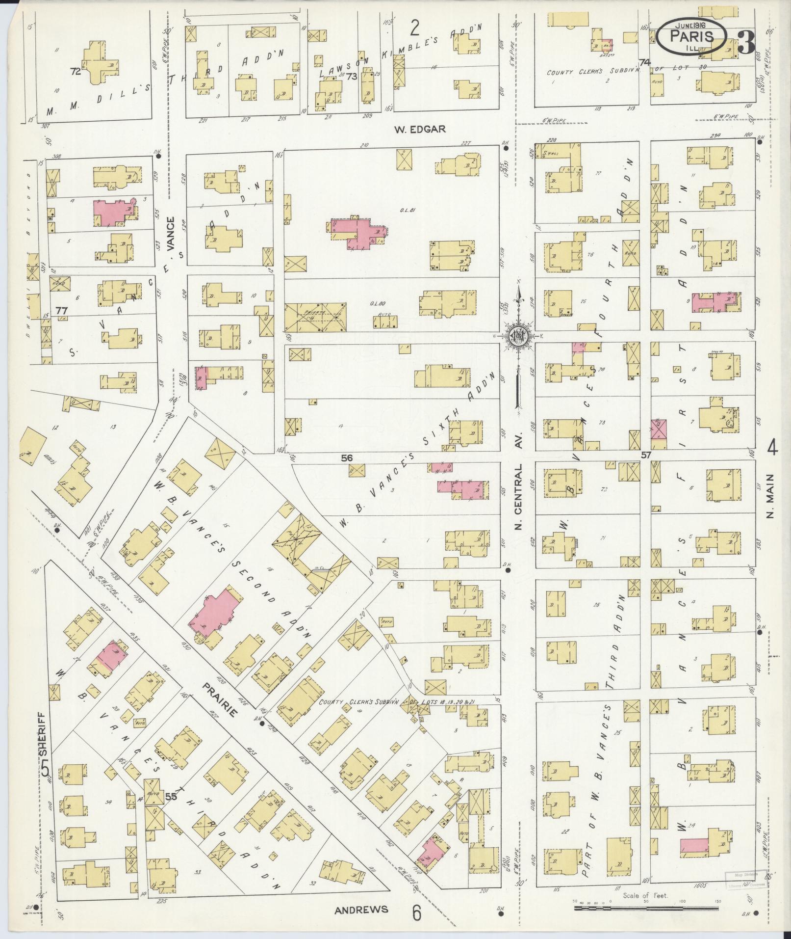 Sanborn Fire Insurance Map from Paris, Edgar County, Illinois (1916), Sheet #0003 - Complete Map Set gallery image, historic Sanborn map, vintage wall art, Illinois Illinois