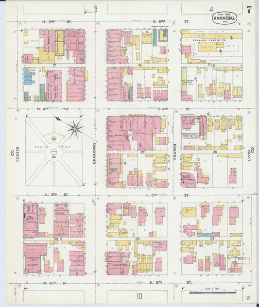 Sanborn Fire Insurance Map from Hannibal, Marion County, Missouri (1906), Sheet #0007 - Historic Sanborn Fire Insurance Map Print, vintage old map wall art, antique decor, genealogy gift, Missouri Missouri map