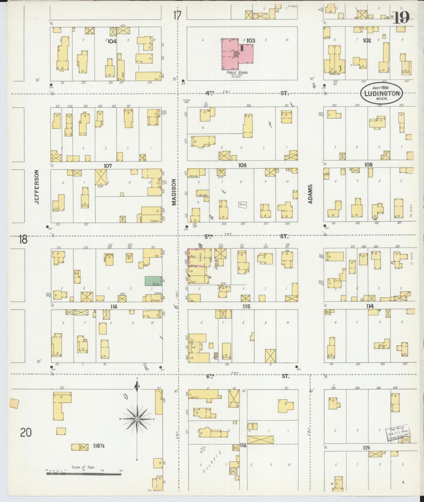 Sanborn Fire Insurance Map from Ludington, Mason County, Michigan (1900), Sheet #0019 - Complete Map Set gallery image, historic Sanborn map, vintage wall art, Michigan Michigan