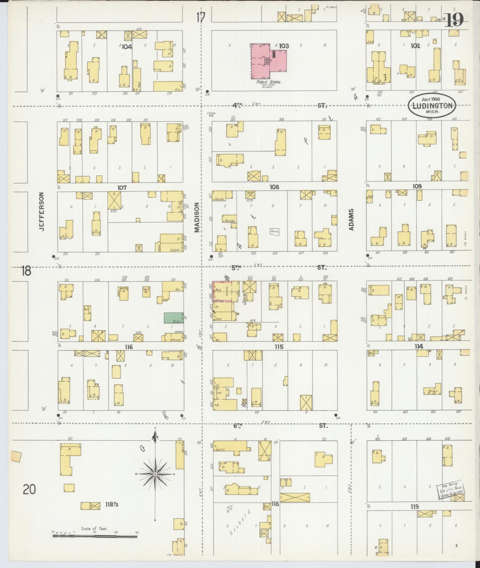 Sanborn Fire Insurance Map from Ludington, Mason County, Michigan (1900), Sheet #0019 - Complete Map Set gallery image, historic Sanborn map, vintage wall art, Michigan Michigan