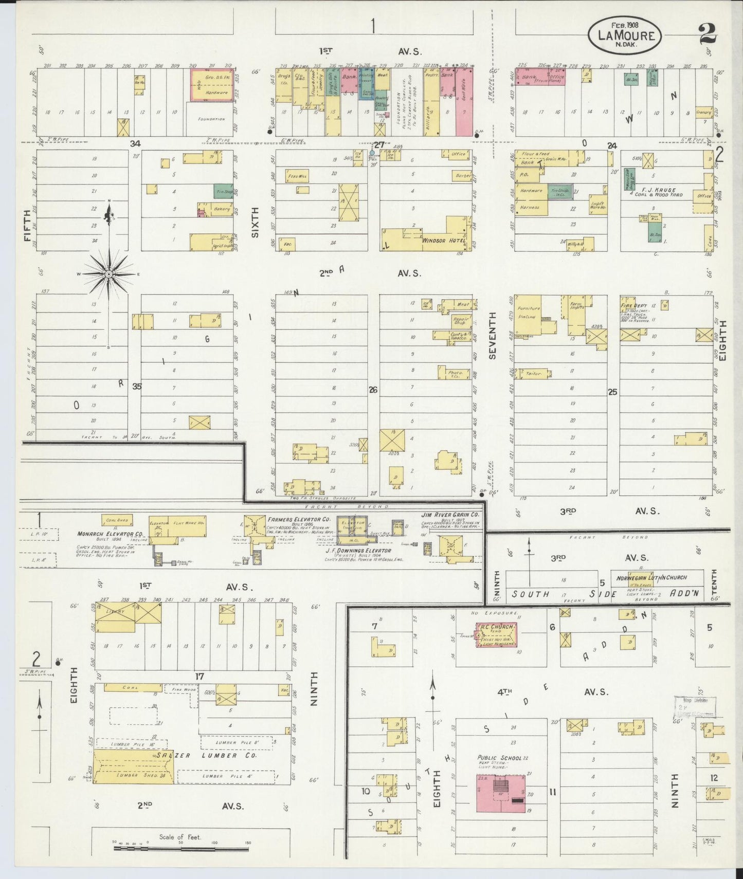 Sanborn Fire Insurance Map from La Moure, La Moure County, North Dakota (1908), Sheet #0002 - Complete Map Set gallery image, historic Sanborn map, vintage wall art, North Dakota North Dakota