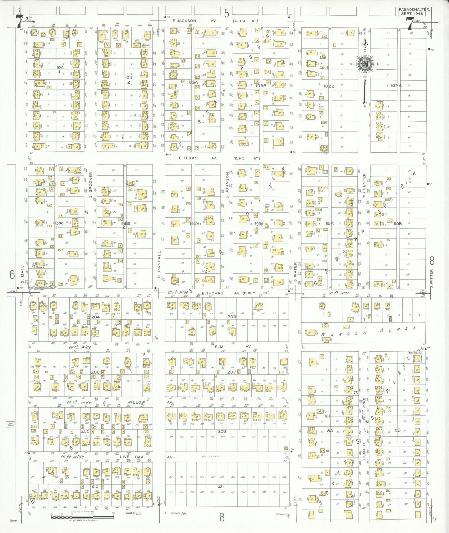 Sanborn Fire Insurance Map from Pasadena, Harris County, Texas (1943), Sheet #0007 - Complete Map Set gallery image, historic Sanborn map, vintage wall art, Texas Texas
