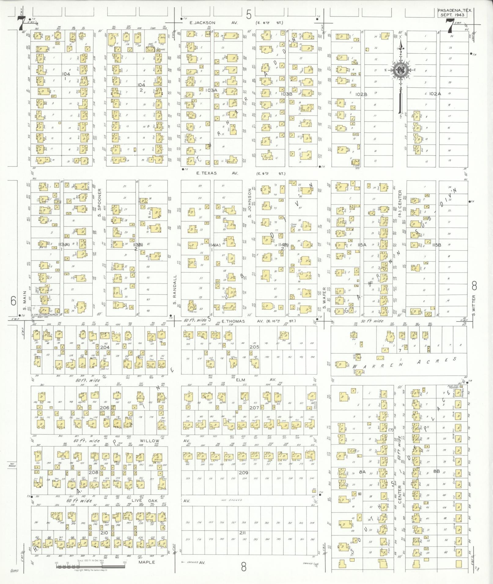Sanborn Fire Insurance Map from Pasadena, Harris County, Texas (1943), Sheet #0007 - Complete Map Set gallery image, historic Sanborn map, vintage wall art, Texas Texas
