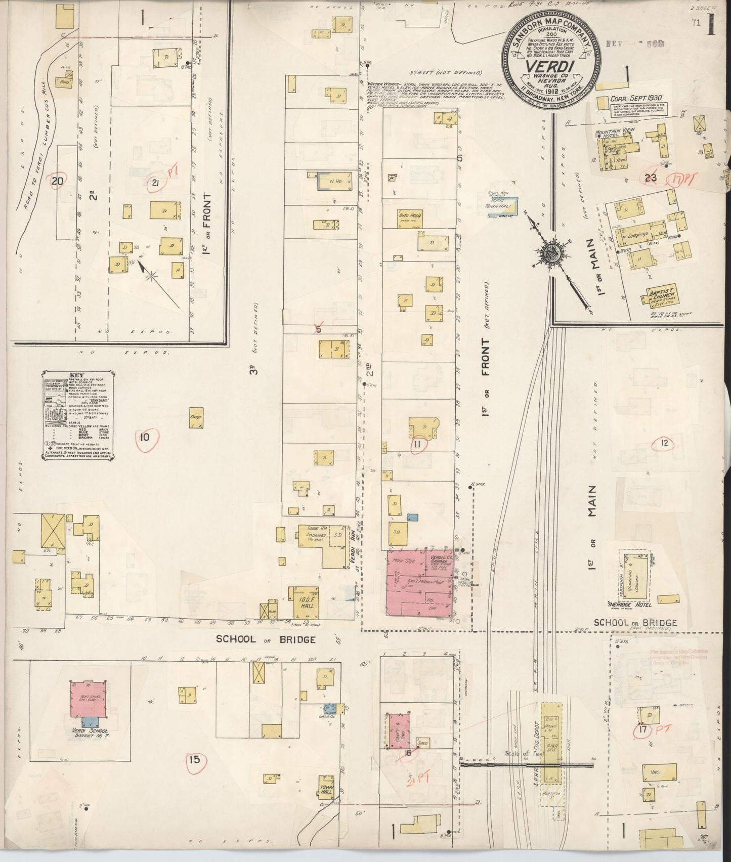 Sanborn Fire Insurance Map from Verdi, Washoe County, Nevada (1930), Sheet #0001 - Historic Sanborn Fire Insurance Map Print, vintage old map wall art, antique decor, genealogy gift, Nevada Nevada map