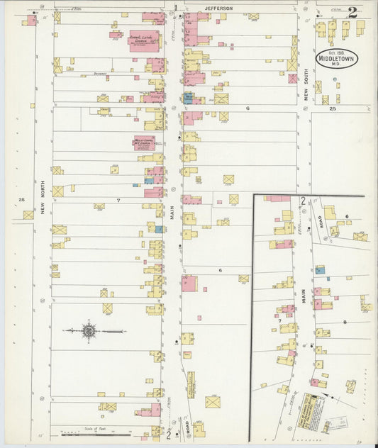 Sanborn Fire Insurance Map from Middletown, Frederick County, Maryland (1910), Sheet #0002 - Historic Sanborn Fire Insurance Map Print, vintage old map wall art