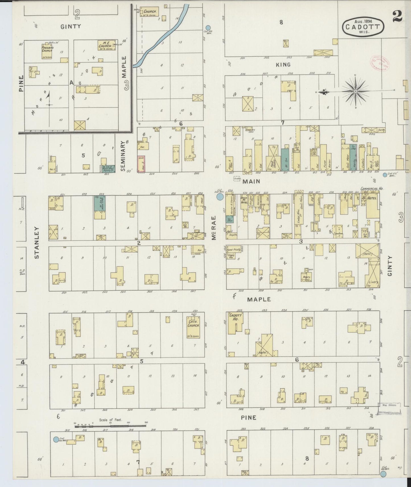 Sanborn Fire Insurance Map from Cadott, Chippewa County, Wisconsin (1894), Sheet #0002 - Complete Map Set gallery image, historic Sanborn map, vintage wall art, Wisconsin Wisconsin