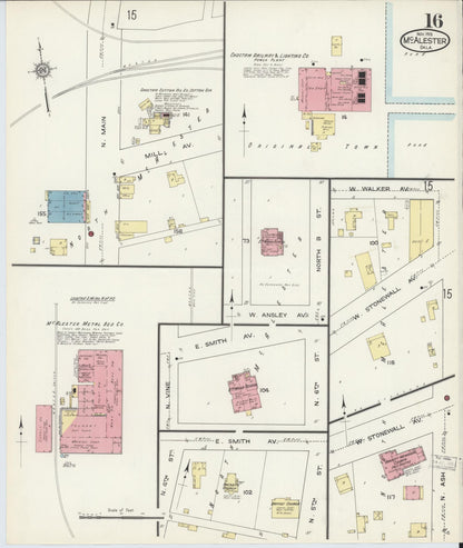 Sanborn Fire Insurance Map from McAlester, Pittsburg County, Oklahoma (1913), Sheet #0016 - Complete Map Set gallery image, historic Sanborn map, vintage wall art, Oklahoma Oklahoma