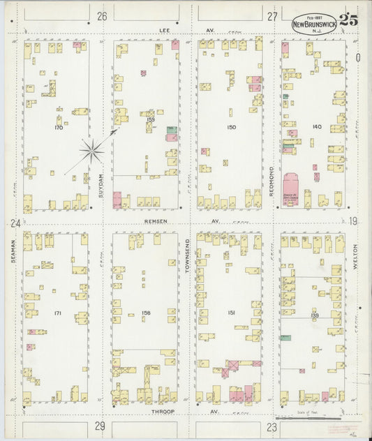 Sanborn Fire Insurance Map from New Brunswick, Middlesex County, New Jersey (1897), Sheet #0025 - Historic Sanborn Fire Insurance Map Print, vintage old map wall art, antique decor, genealogy gift, New Jersey New Jersey map
