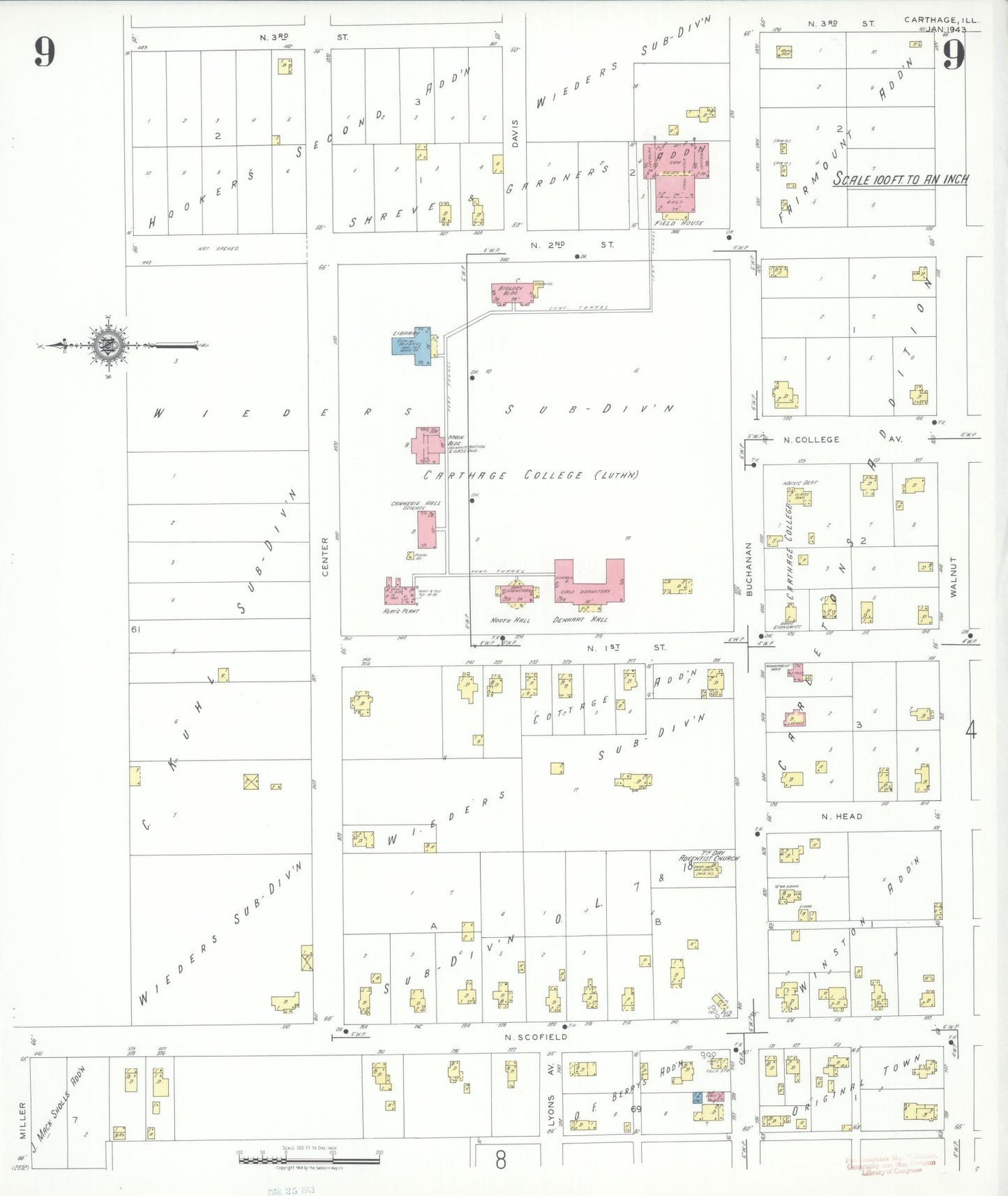 Sanborn Fire Insurance Map from Carthage, Hancock County, Illinois (1943), Sheet #0009 - Historic Sanborn Fire Insurance Map Print, vintage old map wall art, antique decor, genealogy gift, Illinois Illinois map