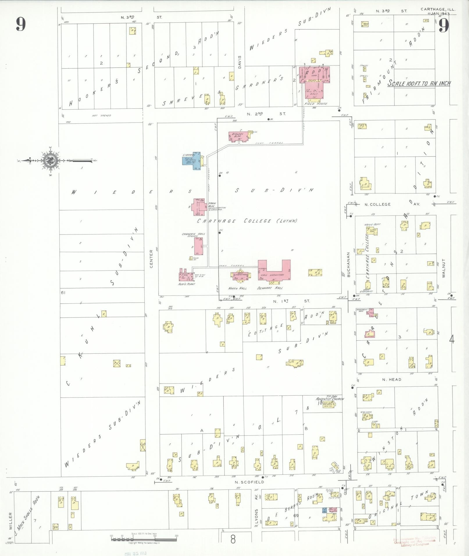Sanborn Fire Insurance Map from Carthage, Hancock County, Illinois (1943), Sheet #0009 - Historic Sanborn Fire Insurance Map Print, vintage old map wall art, antique decor, genealogy gift, Illinois Illinois map