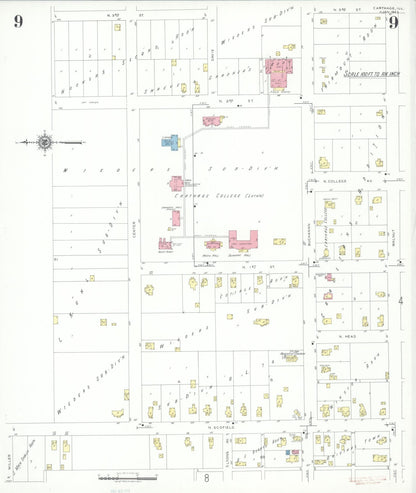 Sanborn Fire Insurance Map from Carthage, Hancock County, Illinois (1943), Sheet #0009 - Historic Sanborn Fire Insurance Map Print, vintage old map wall art, antique decor, genealogy gift, Illinois Illinois map