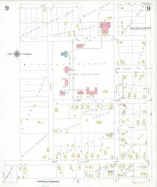Sanborn Fire Insurance Map from Carthage, Hancock County, Illinois (1943), Sheet #0009 - Historic Sanborn Fire Insurance Map Print, vintage old map wall art, antique decor, genealogy gift, Illinois Illinois map