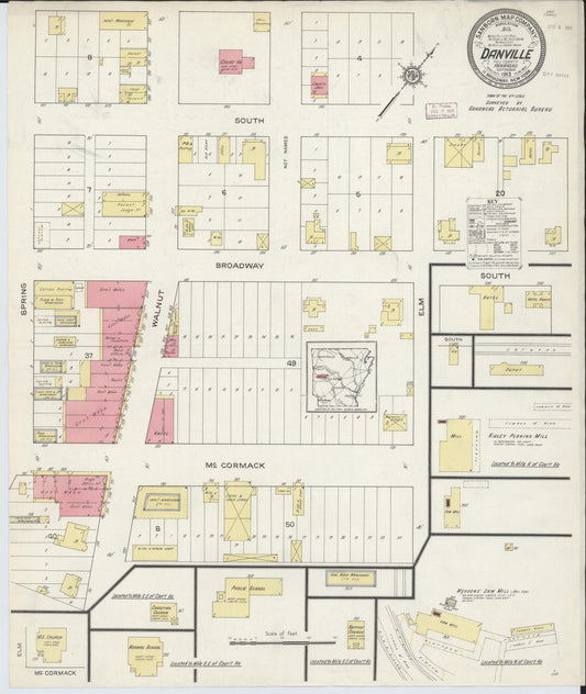 Sanborn Fire Insurance Map from Danville, Yell County, Arkansas (1913), Sheet #0001 - Historic Sanborn Fire Insurance Map Print, vintage old map wall art, antique decor, genealogy gift, Arkansas Arkansas map