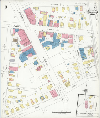 Sanborn Fire Insurance Map from Birmingham, Oakland County, Michigan (1926), Sheet #0003 - Historic Sanborn Fire Insurance Map Print, vintage old map wall art, antique decor, genealogy gift, Michigan Michigan map