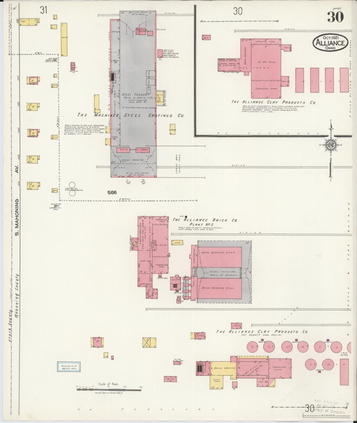 Sanborn Fire Insurance Map from Alliance, Stark County, Ohio (1921), Sheet #0030 - Historic Sanborn Fire Insurance Map Print, vintage old map wall art, antique decor, genealogy gift, Ohio Ohio map