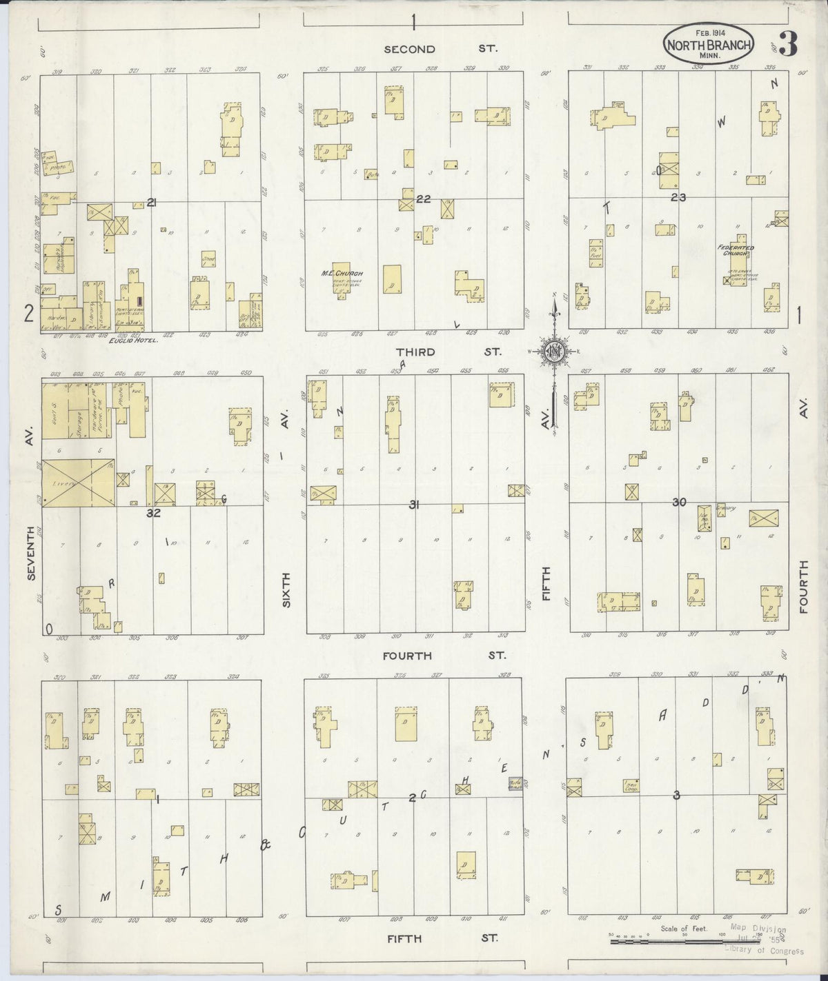 Sanborn Fire Insurance Map from North Branch, Chisago County, Minnesota (1914), Sheet #0003 - Historic Sanborn Fire Insurance Map Print, vintage old map wall art, antique decor, genealogy gift, Minnesota Minnesota map