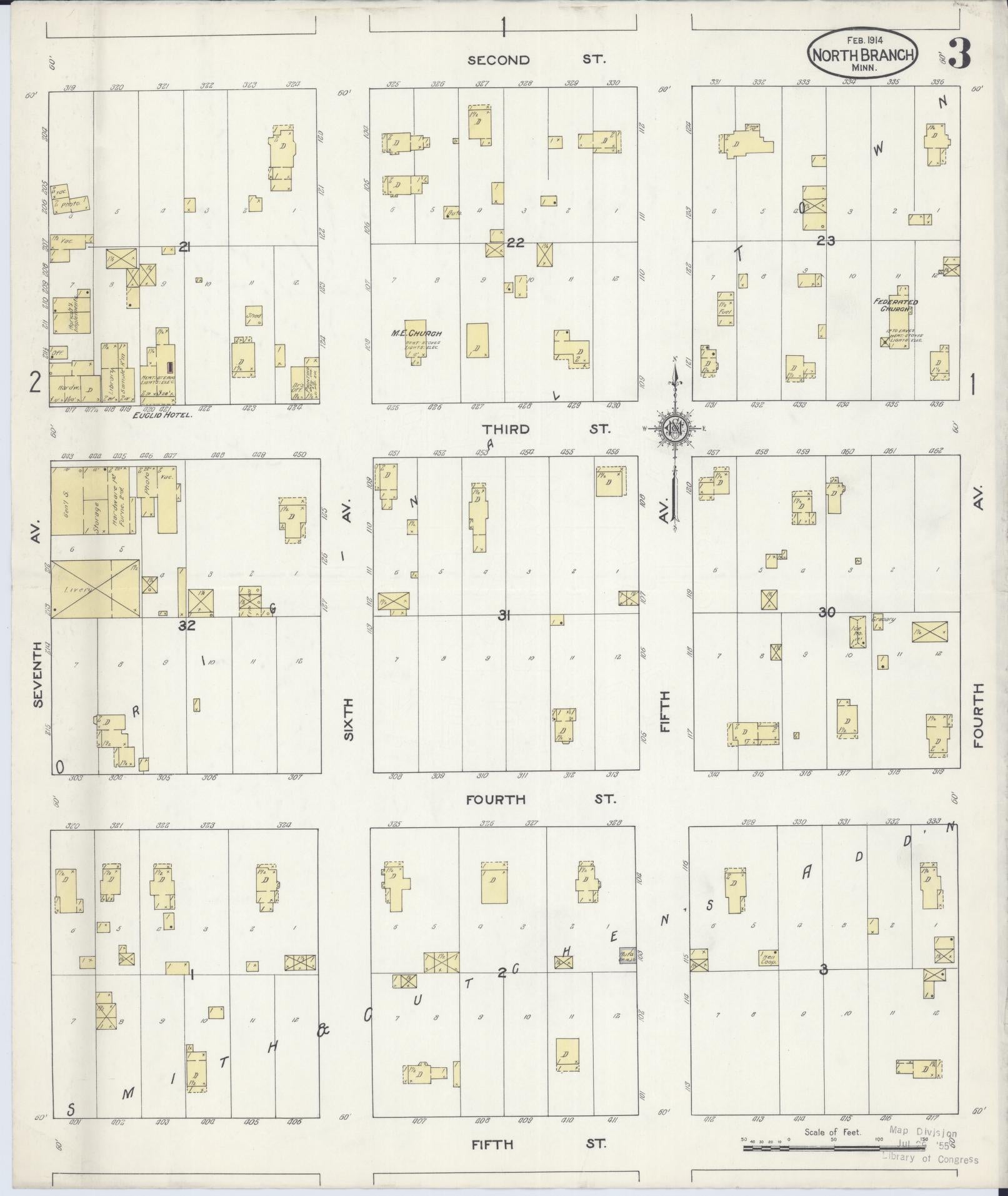 Sanborn Fire Insurance Map from North Branch, Chisago County, Minnesota (1914), Sheet #0003 - Historic Sanborn Fire Insurance Map Print, vintage old map wall art, antique decor, genealogy gift, Minnesota Minnesota map