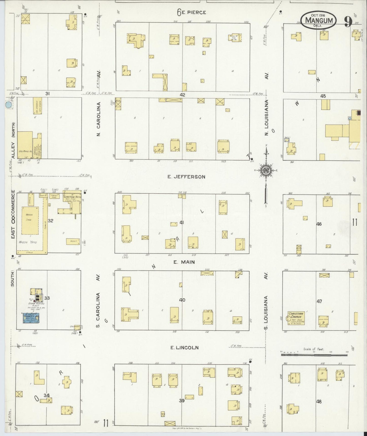 Sanborn Fire Insurance Map from Mangum, Greer County, Oklahoma (1916), Sheet #0009 - Complete Map Set gallery image, historic Sanborn map, vintage wall art, Oklahoma Oklahoma