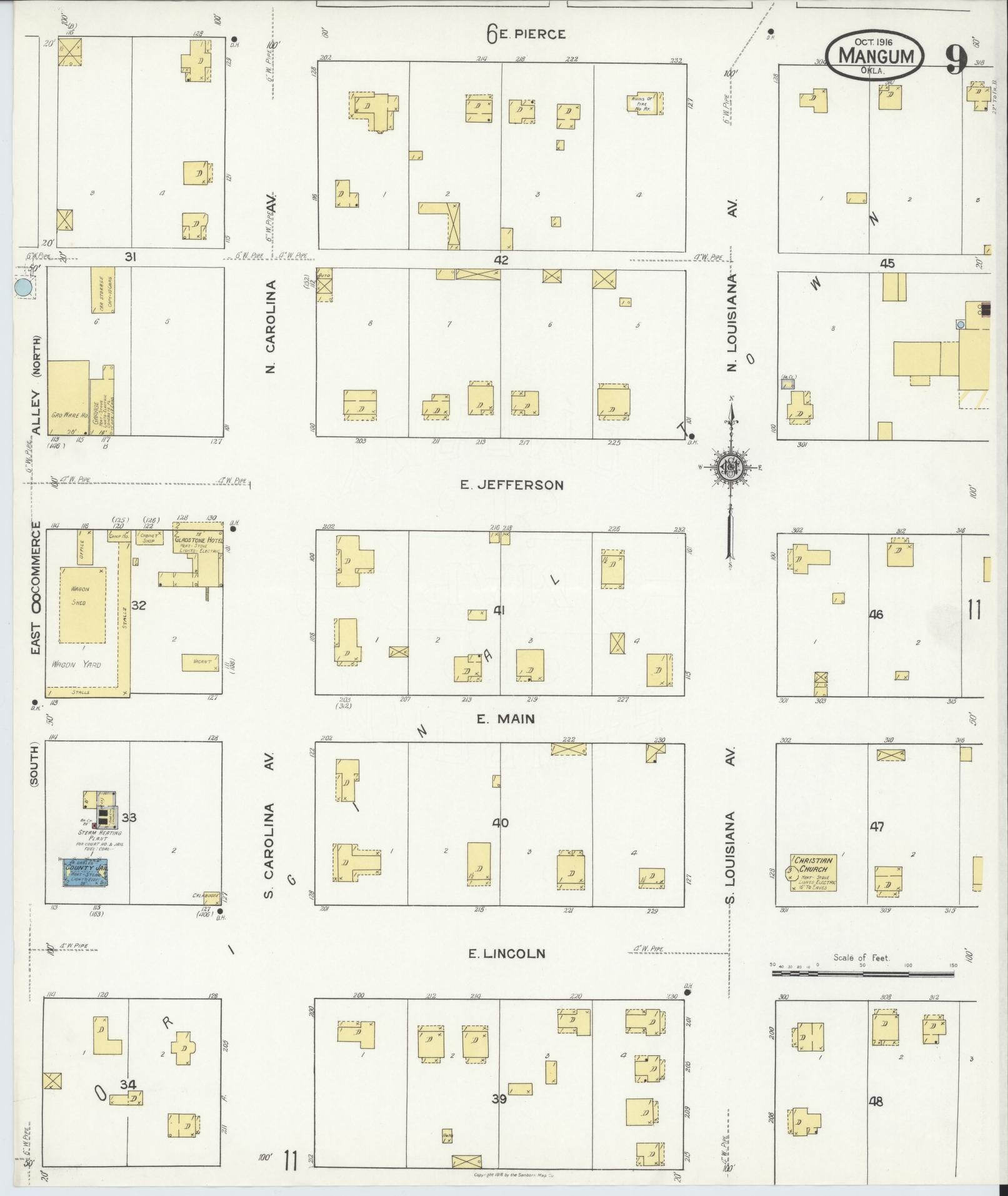 Sanborn Fire Insurance Map from Mangum, Greer County, Oklahoma (1916), Sheet #0009 - Complete Map Set gallery image, historic Sanborn map, vintage wall art, Oklahoma Oklahoma