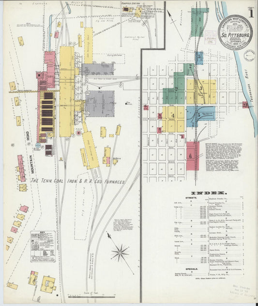 Sanborn Fire Insurance Map from South Pittsburg, Marion County, Tennessee (1902), Sheet #0001 - Historic Sanborn Fire Insurance Map Print, vintage old map wall art, antique decor, genealogy gift, Tennessee Tennessee map
