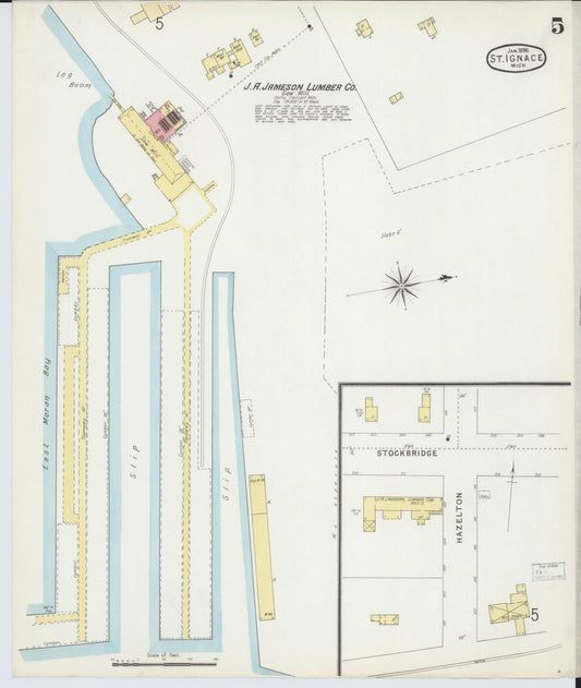 Sanborn Fire Insurance Map from Saint Ignace, Mackinac County, Michigan (1896), Sheet #0005 - Historic Sanborn Fire Insurance Map Print, vintage old map wall art, antique decor, genealogy gift, Michigan Michigan map