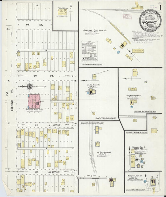 Sanborn Fire Insurance Map from Nashwauk, Itasca County, Minnesota (1909), Sheet #0001 - Complete Map Set gallery image, historic Sanborn map, vintage wall art, Minnesota Minnesota