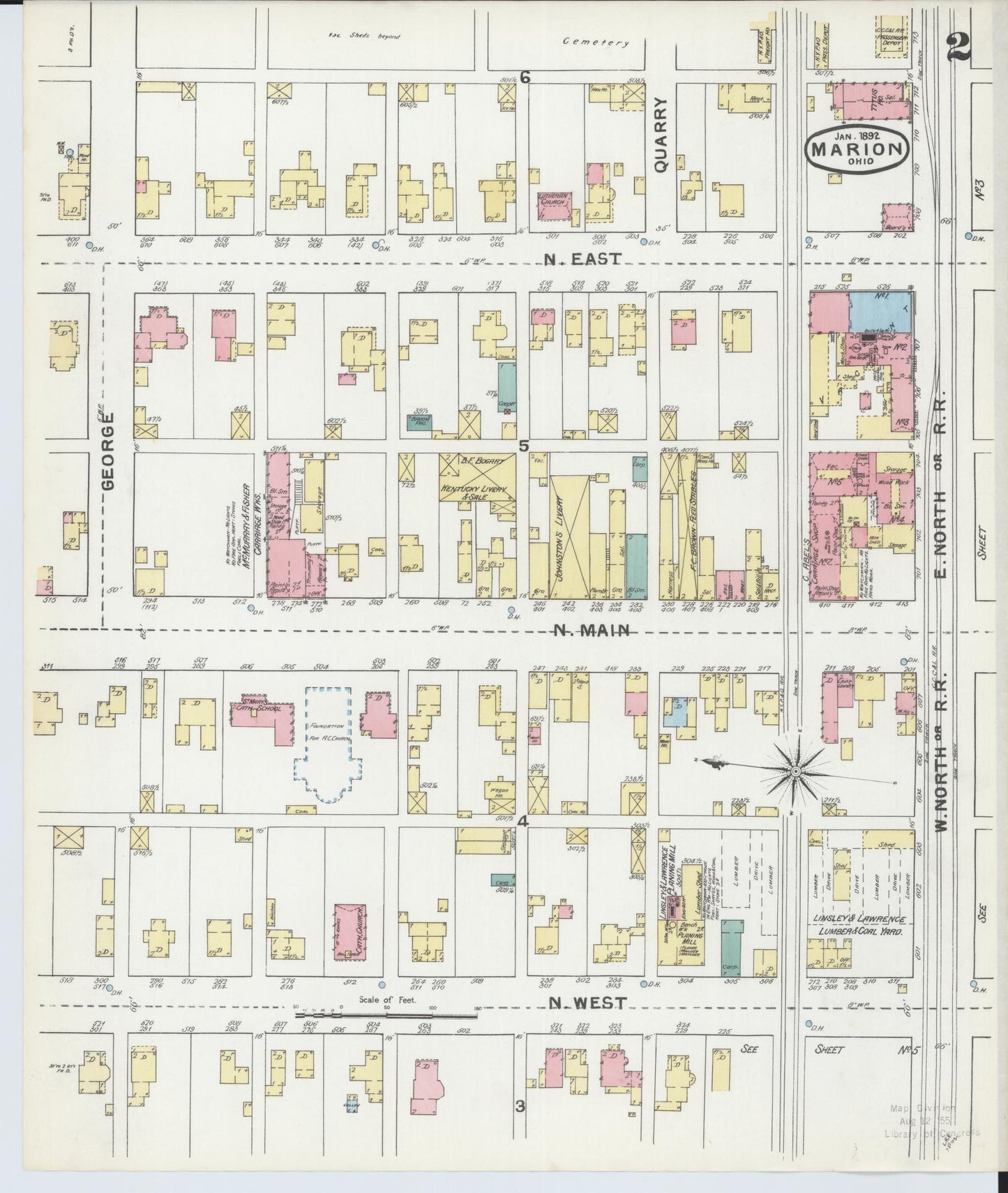 Sanborn Fire Insurance Map from Marion, Marion County, Ohio (1892), Sheet #0002 - Complete Map Set gallery image, historic Sanborn map, vintage wall art, Ohio Ohio