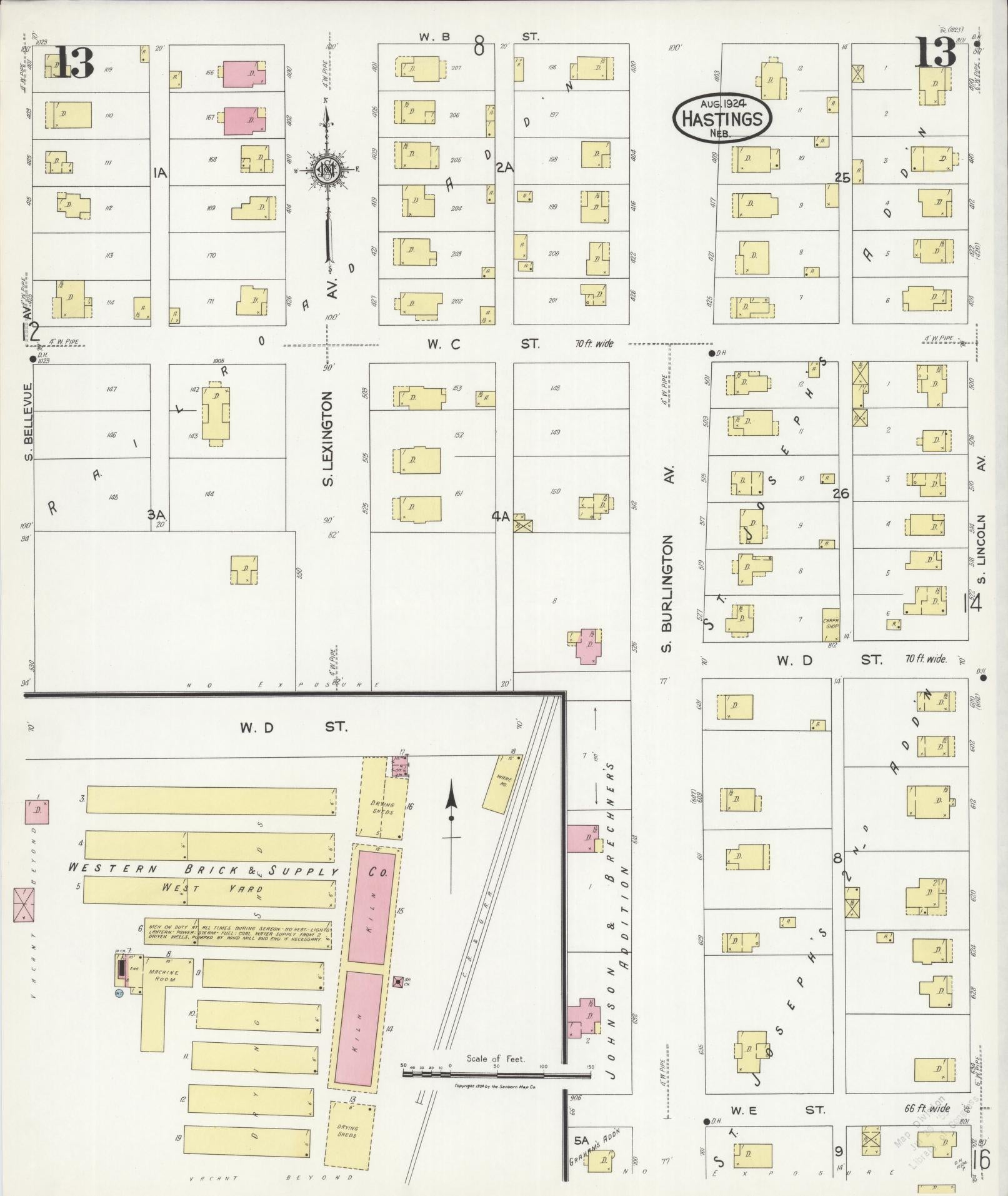 Sanborn Fire Insurance Map from Hastings, Adams County, Nebraska (1924), Sheet #0013 - Historic Sanborn Fire Insurance Map Print, vintage old map wall art, antique decor, genealogy gift, Nebraska Nebraska map