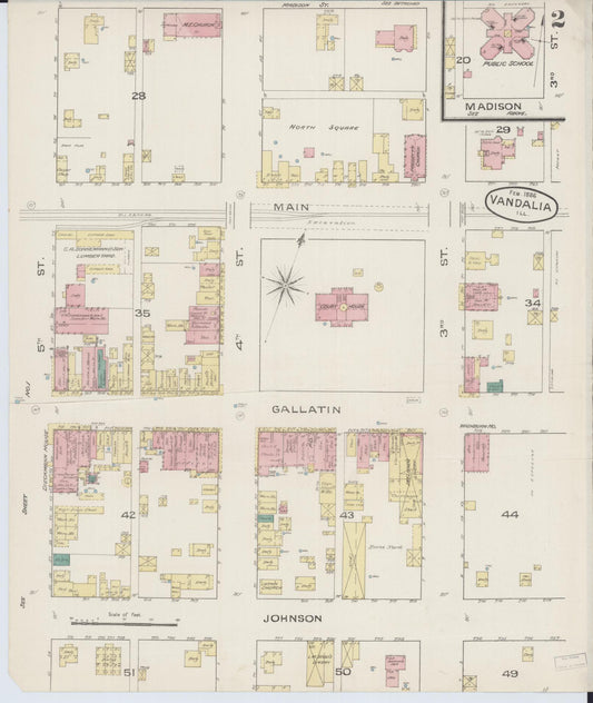Sanborn Fire Insurance Map from Vandalia, Fayette County, Illinois (1886), Sheet #0002 - Historic Sanborn Fire Insurance Map Print, vintage old map wall art, antique decor, genealogy gift, Illinois Illinois map