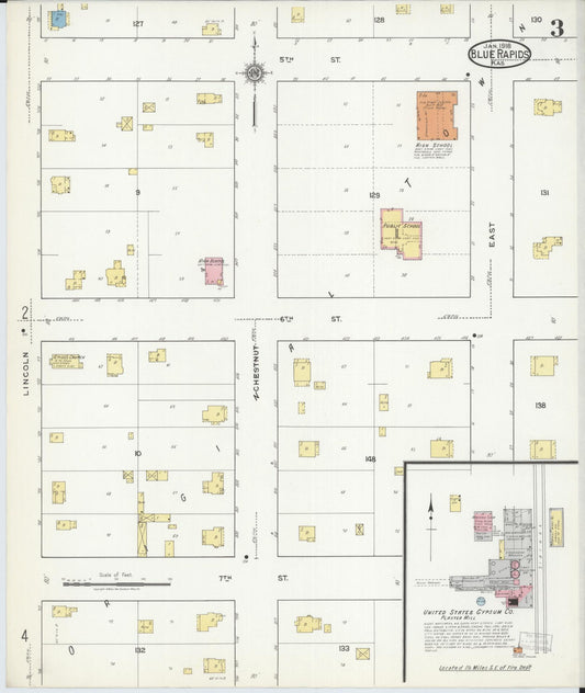 Sanborn Fire Insurance Map from Blue Rapids, Marshall County, Kansas (1918), Sheet #0003 - Historic Sanborn Fire Insurance Map Print, vintage old map wall art, antique decor, genealogy gift, Kansas Kansas map